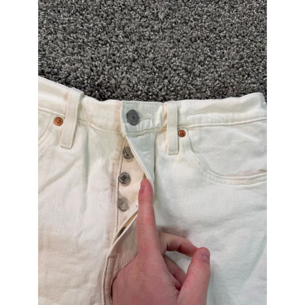 Levis 501 Original Shorts Womens 28 Beige Denim Button Fly